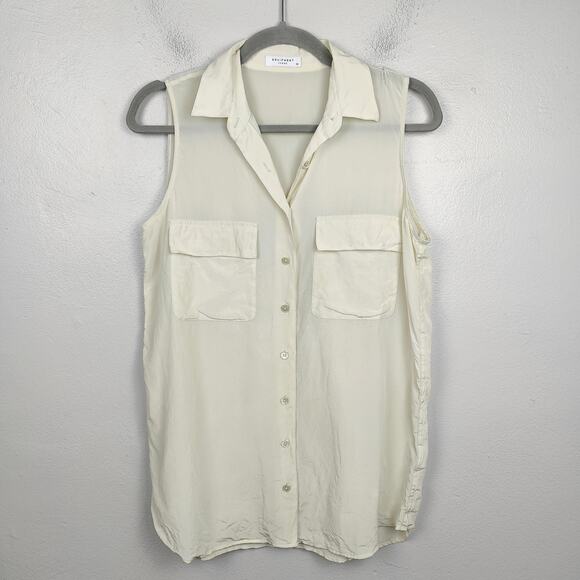 Equipment Silk Top Womens XS Cream Semi-Sheer Sleeveless Button Up Tank Preppy - Picture 2 of 9